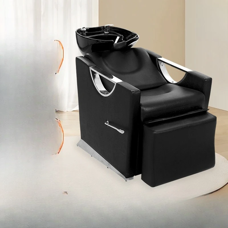 

Shampoo bed Barber shop reclining flush bed Stainless steel armrest shampoo chair adjustment foot pedal shampoo bed