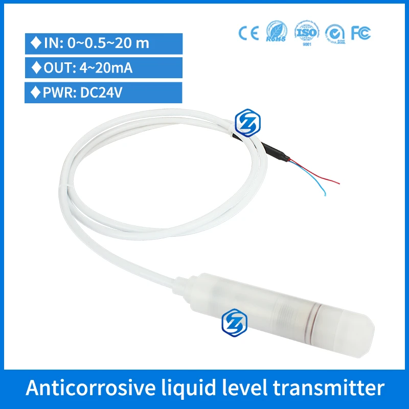 RS485 Sea Water Acid Alkali Anticorrosion Level Sensor PTFE Probe Corrosive Liquid Level Transmitter Gauge For Sewage Tank