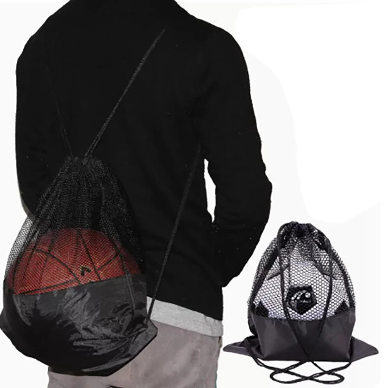 Bolsa de bolsillo de red para baloncesto y fútbol, Mochila deportiva con cordón, portátil, de gran capacidad, ligera, para deportes al aire libre