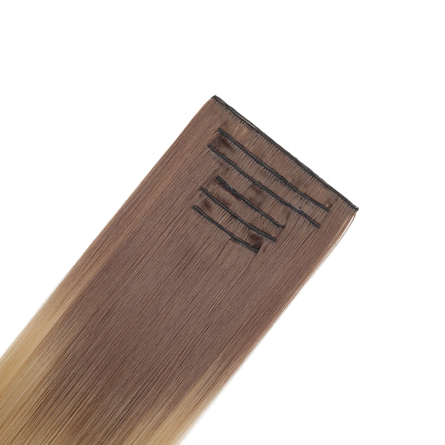 Ekstensi Rambut 6 Buah/Set Rambut Jepit 24 Inci Panjang Lurus Tebal Sintetis Coklat Ombre Seluruh Kepala Mudah Dipakai untuk Wanita