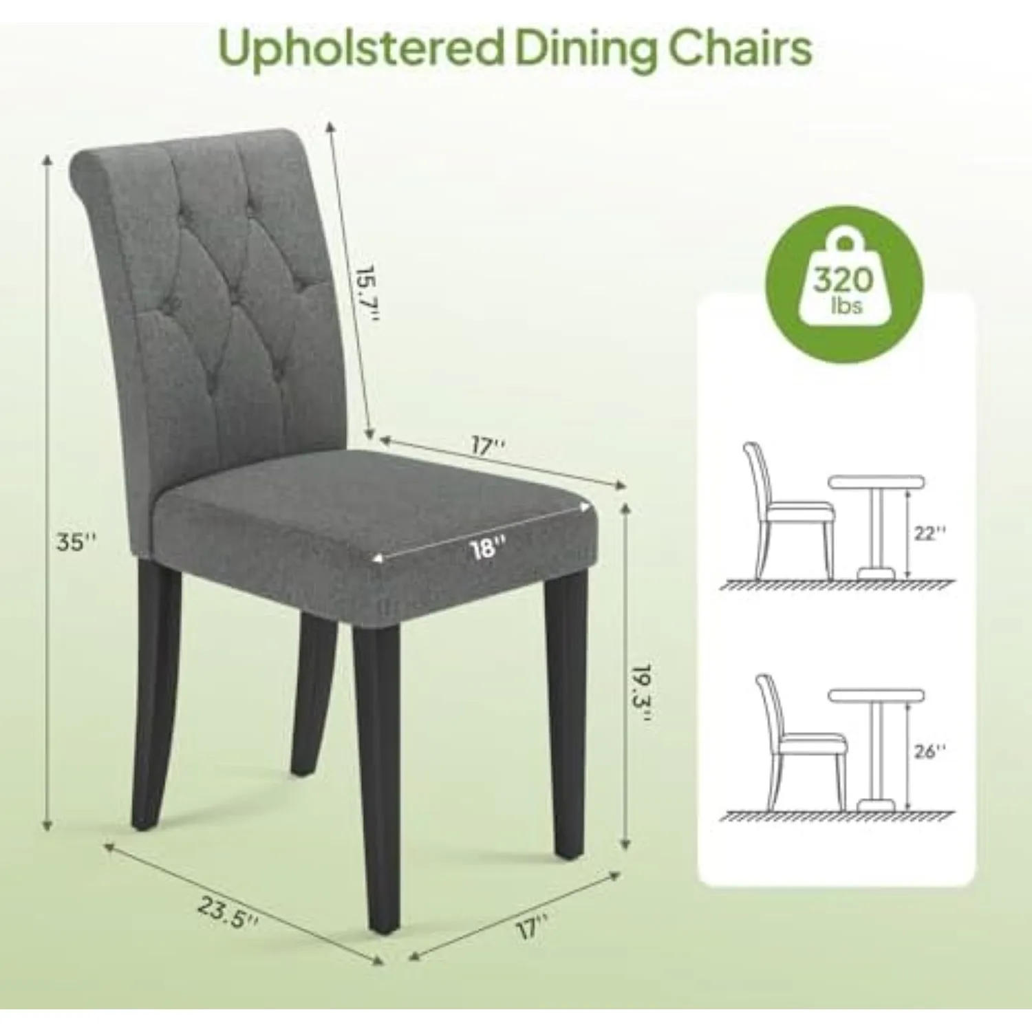 Upholstered Dining Chairs Set of 4, Button Tufted Parsons Dining Chair with Solid Wood Legs, Modern Fabric Side Chair
