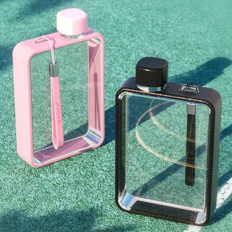 

380ml High aesthetic, creative, portable flat water kettle, fitness and sports square plastic water kettle