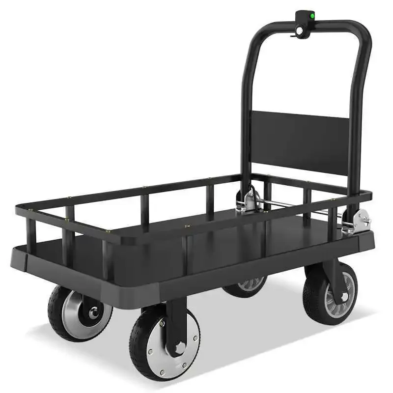 Electric four-wheel flatbed truck trolley storage and transportation elevator pulling goods folding