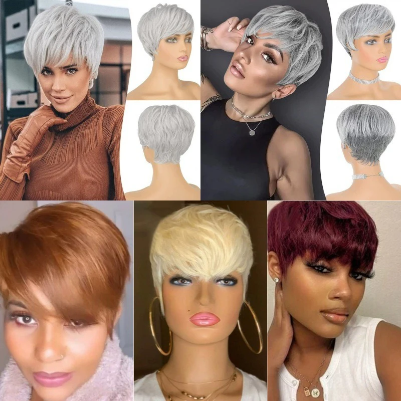 

Женщина среднего и пожилого возраста, несколько моделей, короткие волосы, праздничная одежда, модная длина до ушей, боб, банкетный короткий вьющийся парик из волос