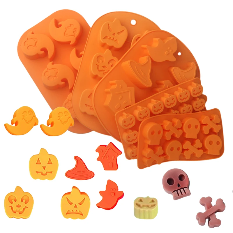 

Halloween Biscuit Mould Chocolate Tool Pumpkin Ghost Skeleton Skull Design Silicone Cake Mold Resin Clay Halloween Decoration