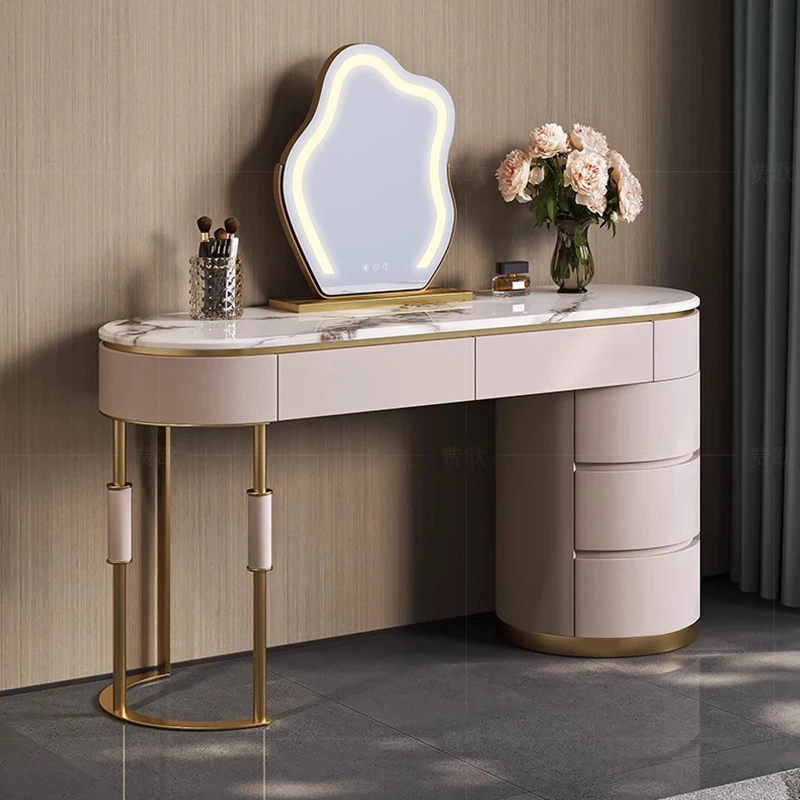 

Closets Women Vanity Table Pink Modern Cabinet Storage Dressing Table Big Makeup Mirror Mesa De Maquillaje Postmodern Furniture