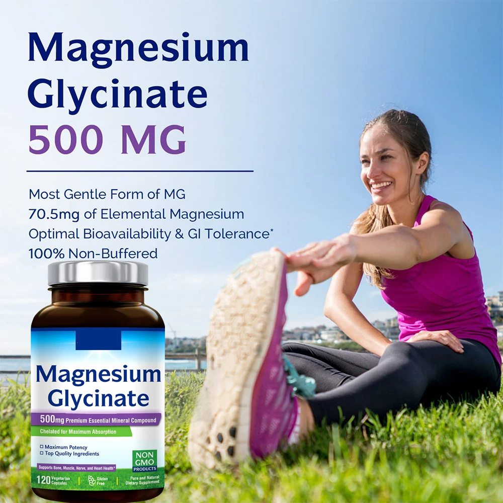 

1 bottle 120 Pills Magnesium Glycine Capsule Promotes Muscle and Nerve Health Support Cardiovascular Function Health Food