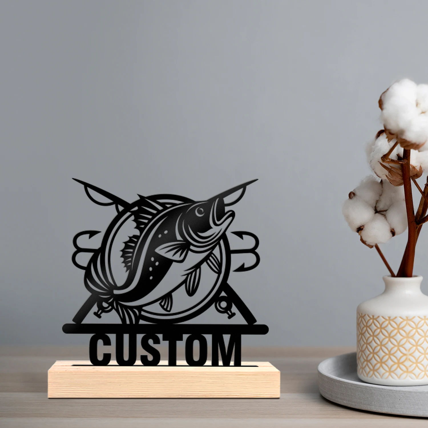 1pc Personalized Metal Artwork Custom Content Equipped with Wooden Base Suitable for Fireplaces,Study Rooms,and Offices