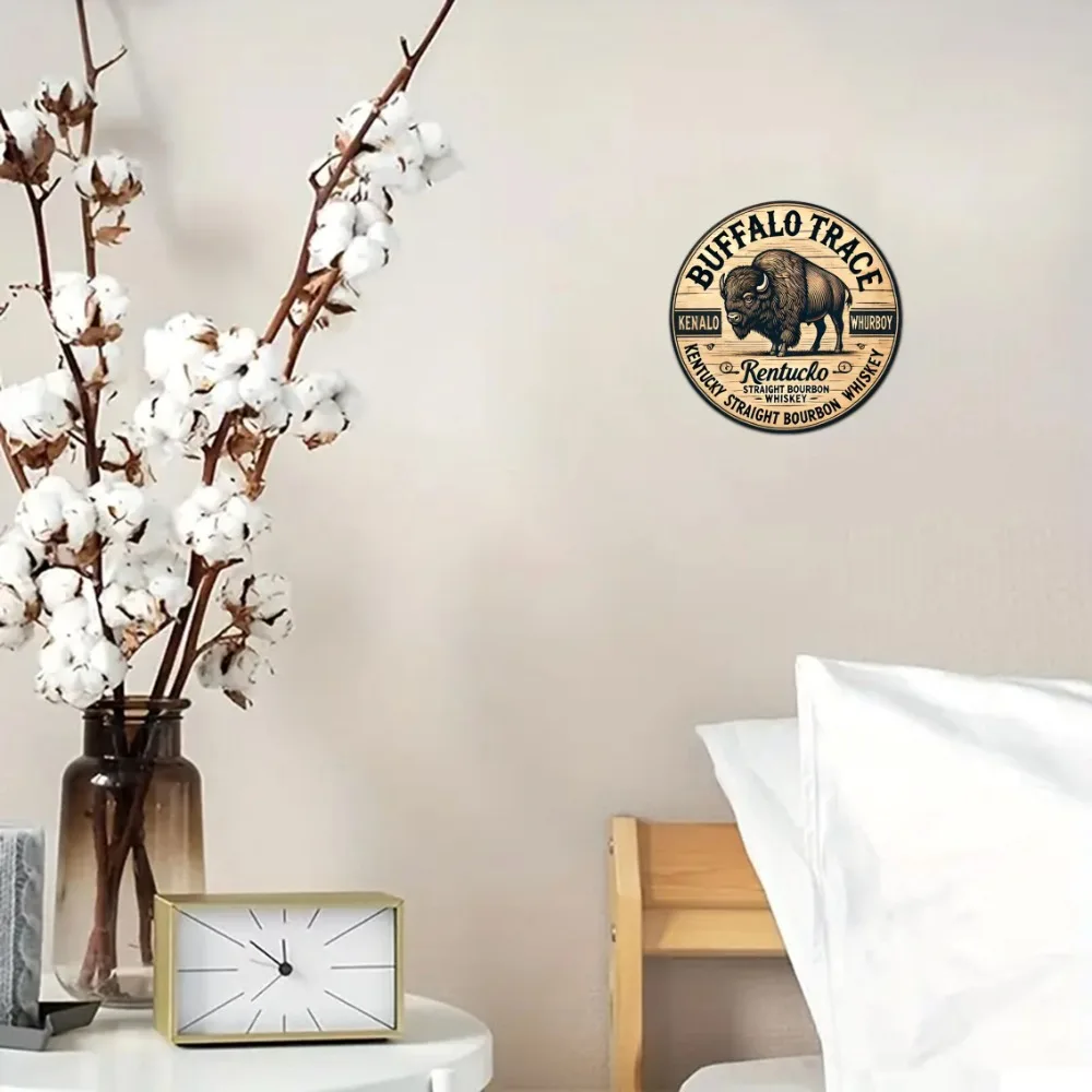 لافتة معدنية مسطحة ثنائية الأبعاد من الجاموس كنتاكي بوربون - لوحة فنية جدارية كلاسيكية من الألومنيوم، ديكور مقاوم للماء ومقاوم للبهتان #4