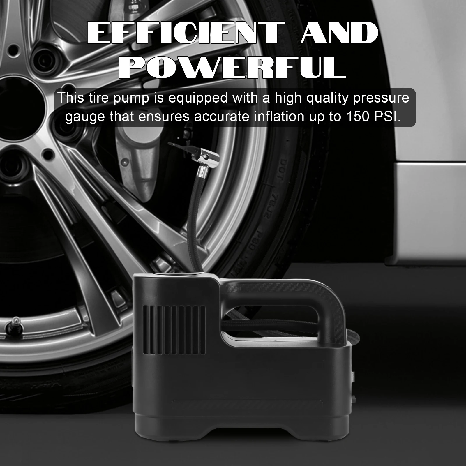 150PSI Car Air Pump with Pressure Gauge Built-In LED Light Pump Wireless Air Compressor Inflatable Pump Electric Tire Inflator