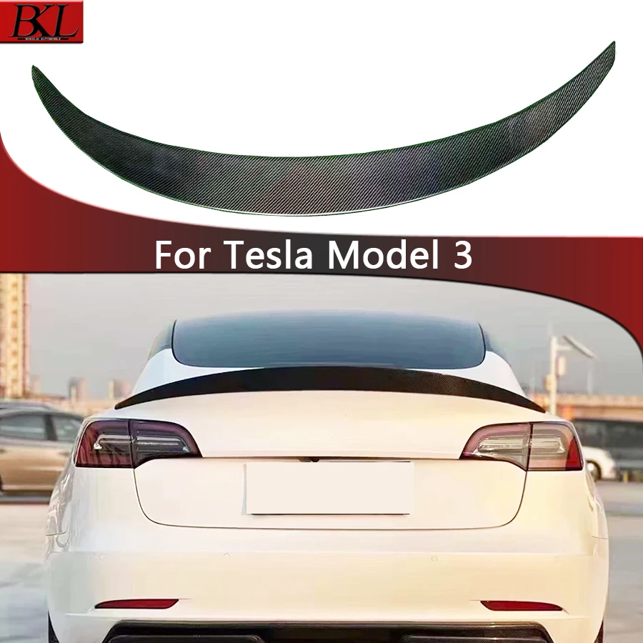 

For Tesla Model 3 High quality ART style Carbon Fiber Tail fins Rear Trunk Spoiler Guide Wing Rear Wing Diverter Body Kit