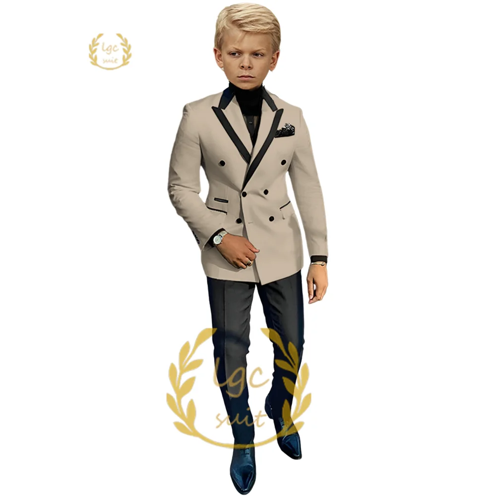 Boys wedding party suit dress 2 piece suit, 3~16 years old children's double-breasted black collar fashionable tuxedo