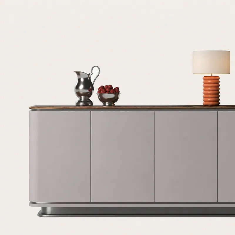 Italian Minimalist Marble Side Cabinet High End Light Luxury Integrated Walnut Storage Locker Against The Wall