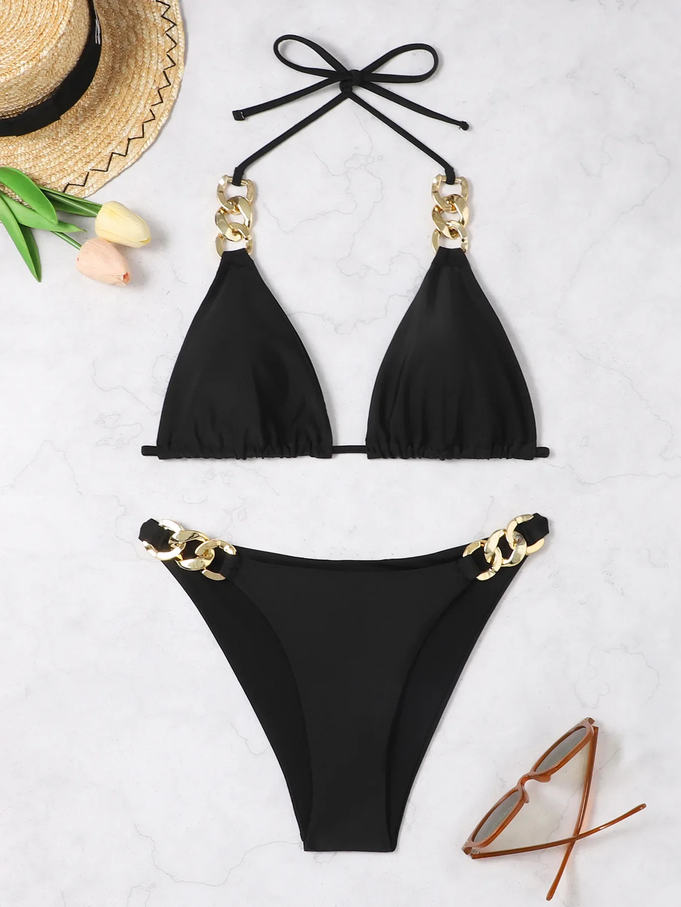 

Sexy Gold Ring Linked Micro Bikini 2025 Women Swimsuit Swimwear Thong Bikinis Brazilian Beachwear Bathing Suit Biquini Yellow