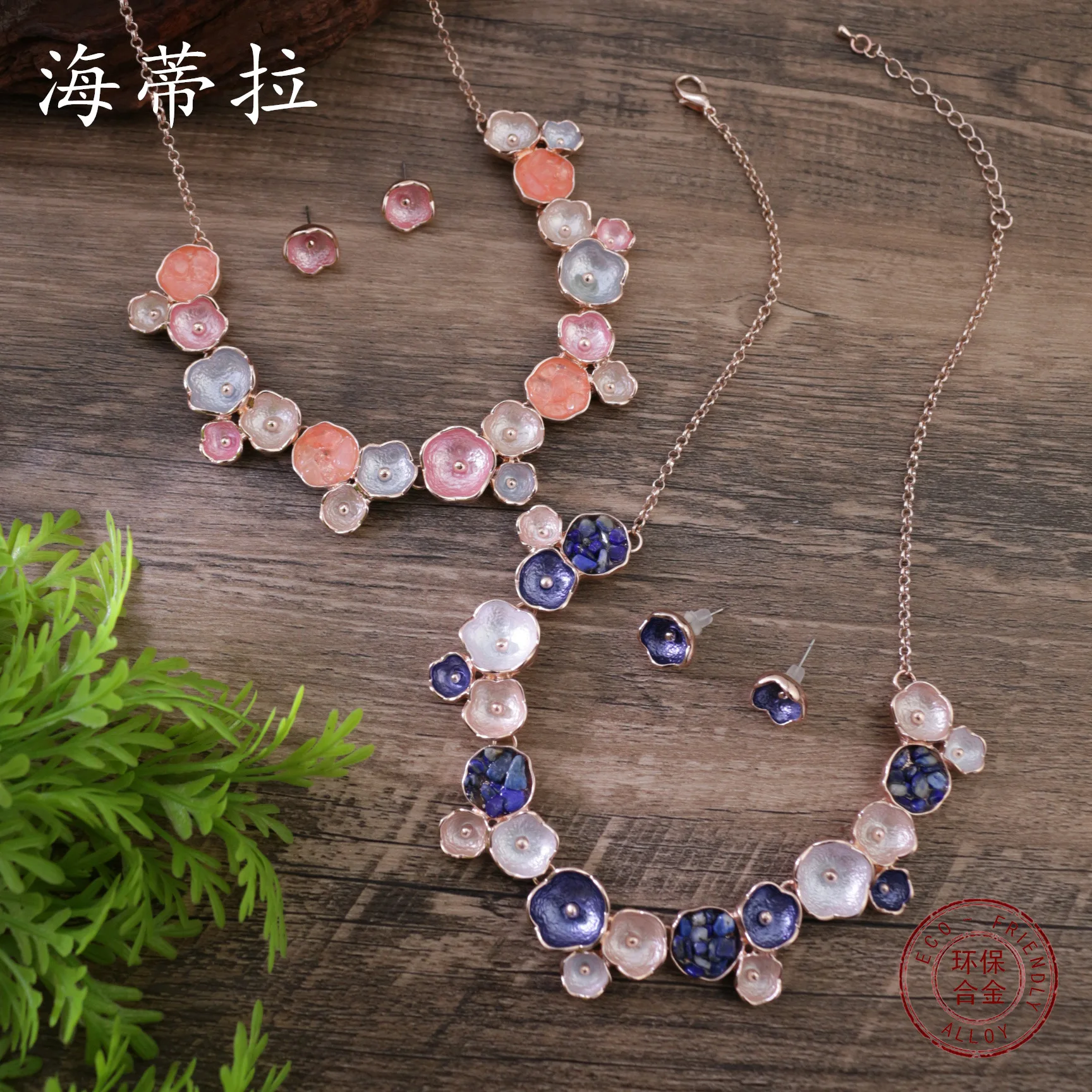 

Jewelry DIY accessories new color painting oil geometric round flower necklace, creative crystal inlaid women's high-end neck ch