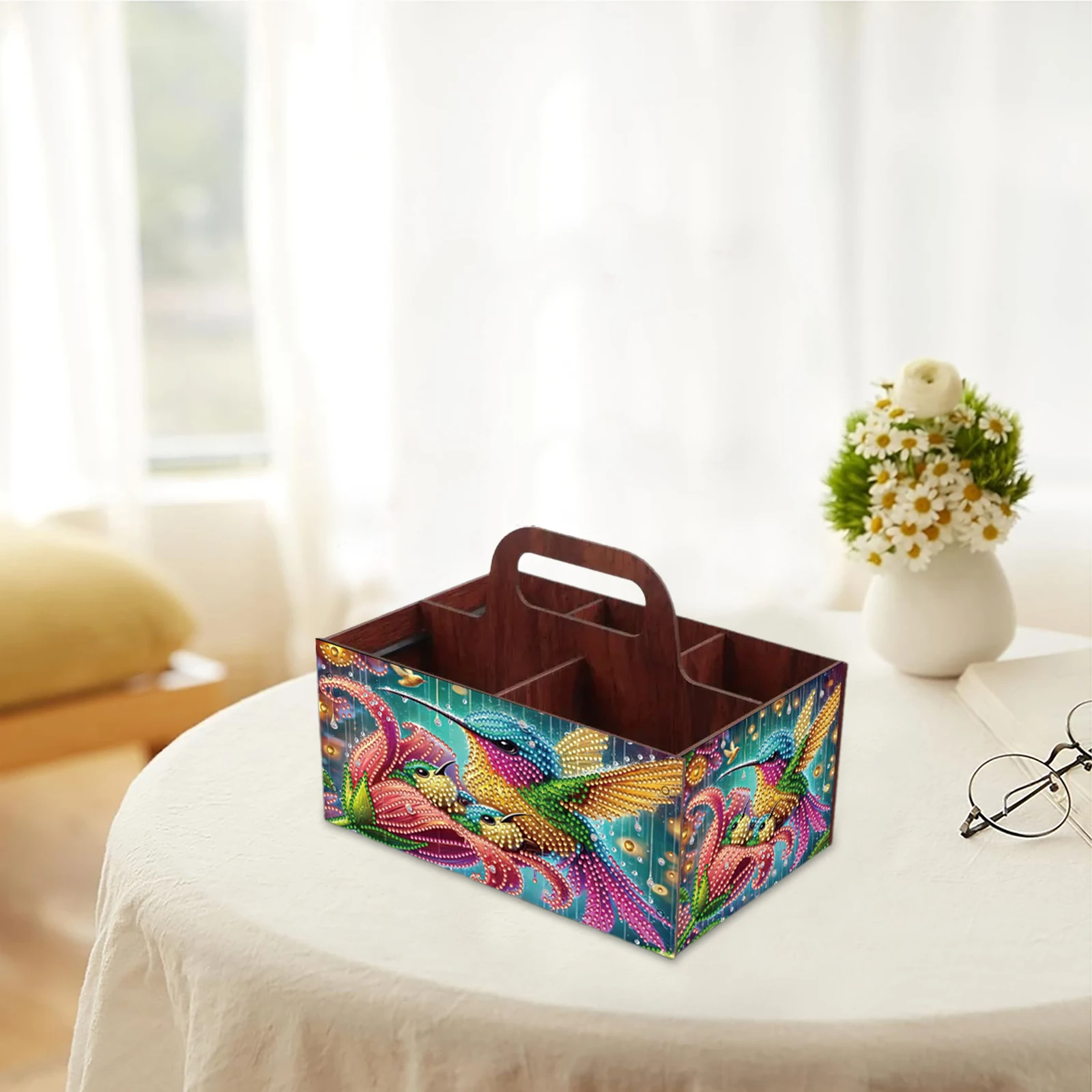 

Завершенная деревянная коробка для хранения ручной работы с бриллиантами для декора рабочего стола (колибри)