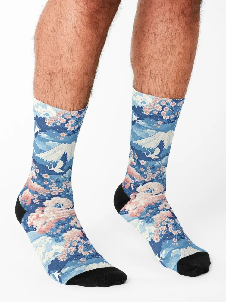 Blossoms in Flight: Mount Fuji's Serenity Socks crazy Stockings man Thermal man winter winter Boy Socks Women's