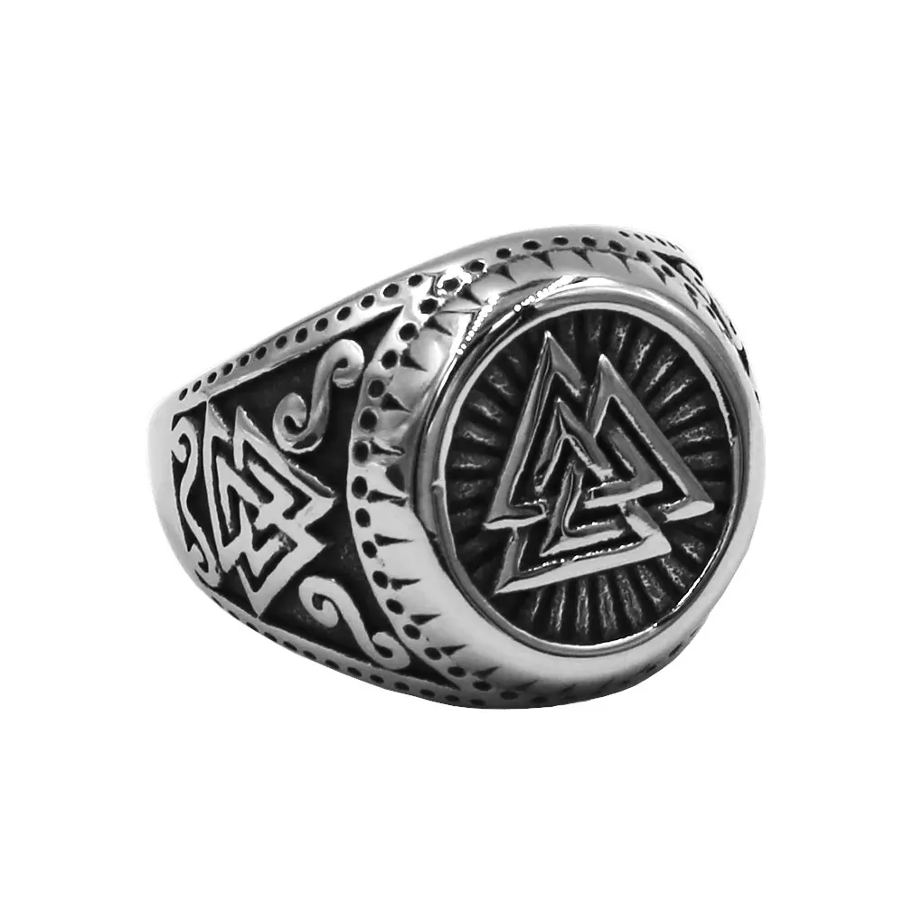 Norse Viking Rune Ring Stainless Steel Jewelry Peace Odin Symbol Amulet Wolf Charm Wedding Biker Mens Wholesale SWR0909