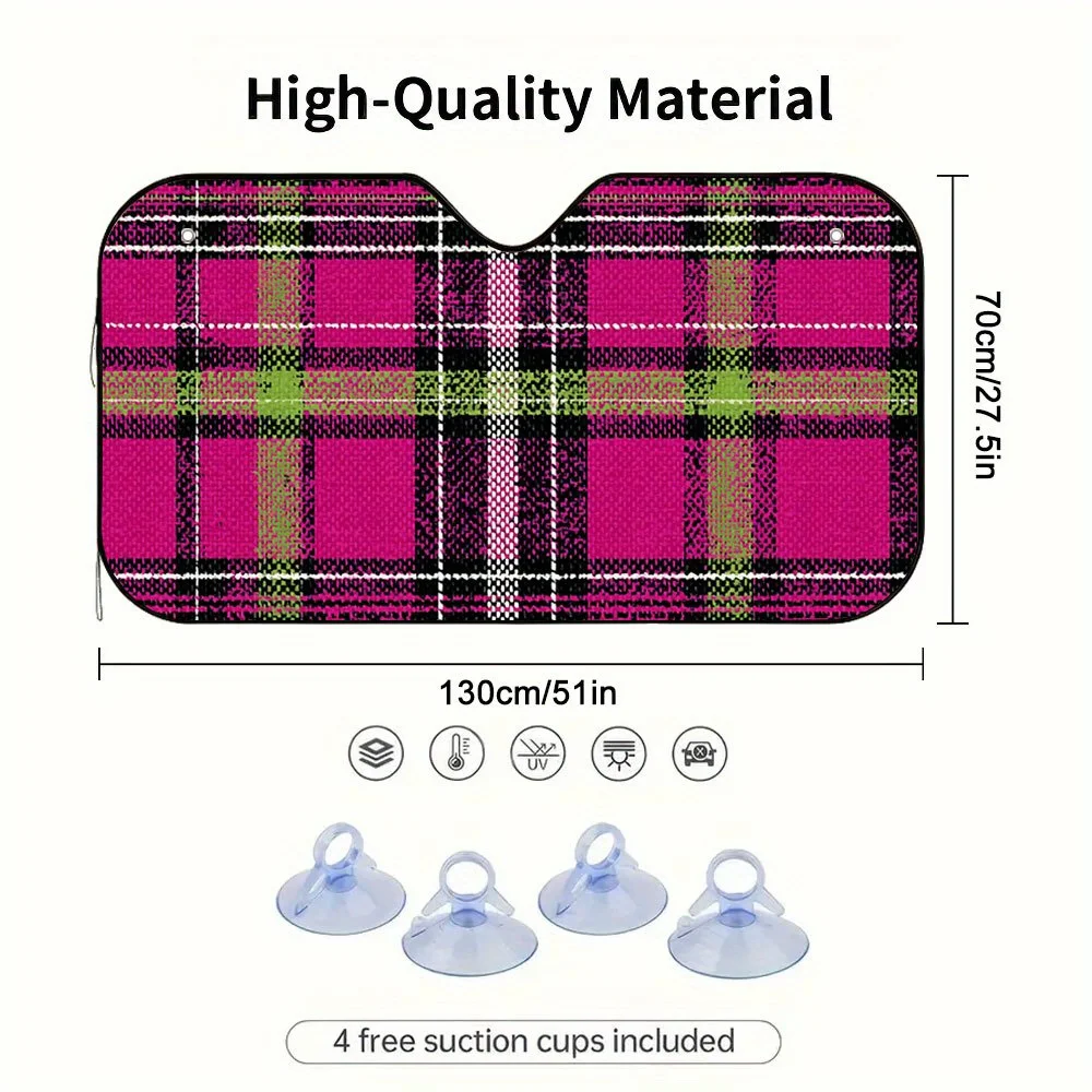 1pc Car Sunshade Window Visor - Pink & Black Automotive Windshield Shade With 4 Strong Suction Cups, Heat Reduction & Glare Prev
