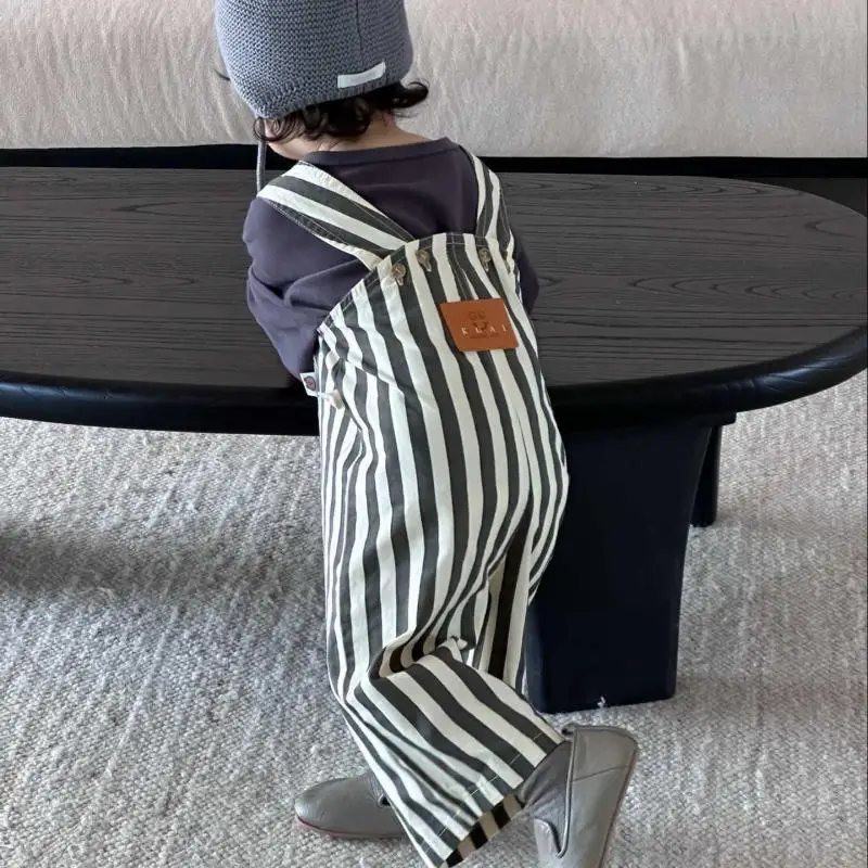 

2025 Autumn New Baby Loose Striped Overalls Cotton Infant Jumpsuit Boys Girls Strap Trousers Toddler Casual Pants Kids Clothes