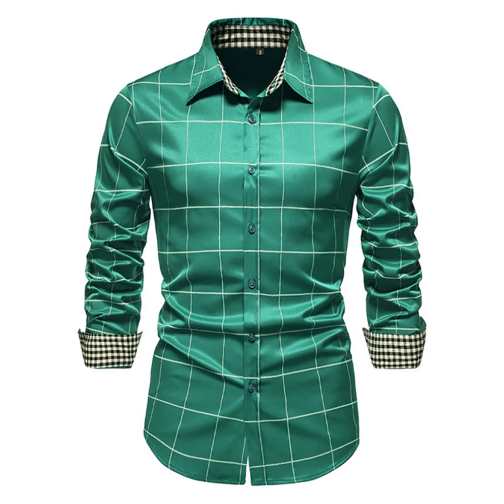 Plaid 10 Color Men\'s Shirt Single Breasted Slim Fit Button Long Sleeve Shirt Fashion Breathable Men\'s Clothing Oversized Design