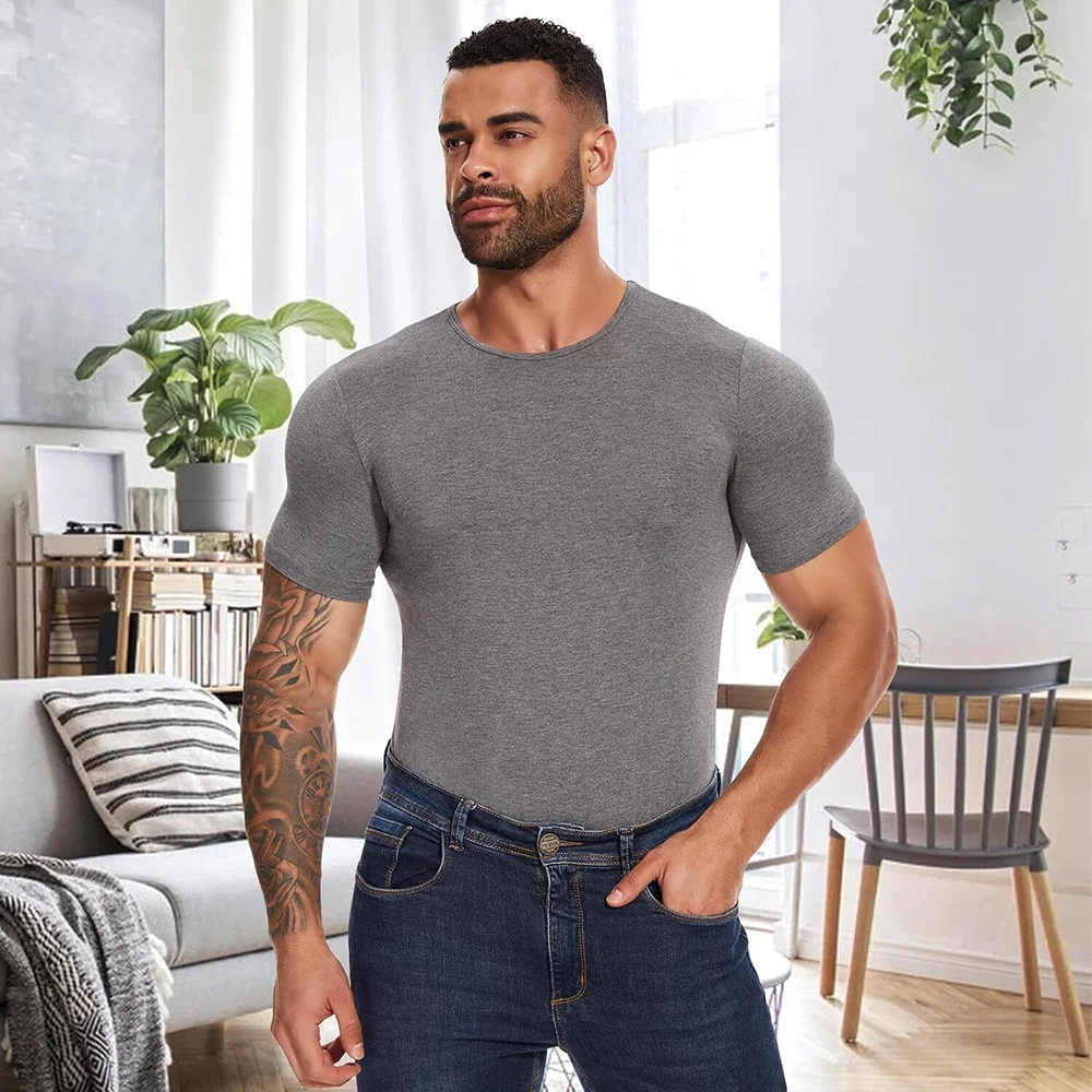 Bild 3: Kurzarm-Body für Herren, Pyjama, Einteiler, Rundhalsausschnitt, Strampler, Ganzkörperanzug, Basic-Einteiler, Hemd, 2025, neu in