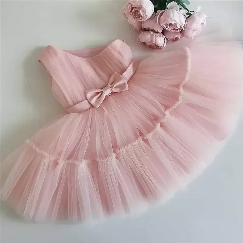 Baby Girls Dress for Birthday Party Wedding Prom Kids Bow Pink Dresses Infant Girl 1st Birthday Baby Set Princess Baptism Dress