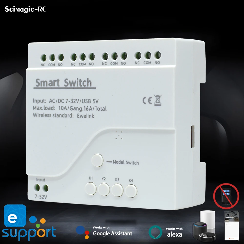 1/2/4CH Ewelink Smart Wireless Wifi Switch Module DC7-32V AC85-250V 2200W 10A WiFi Relay DIY for Garage Door Opener Motor Switch