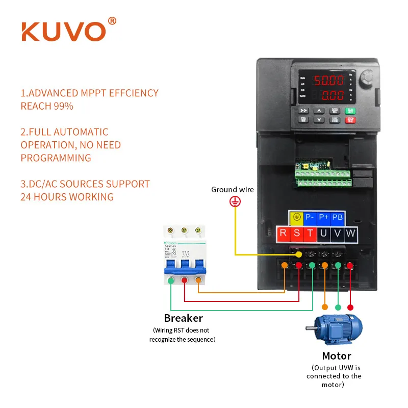 KUVO 5.5KW Industrial Grade Inverter 380V Heavy Load Vector Motor Speed Controller Variable Frequency Drive (VFD)