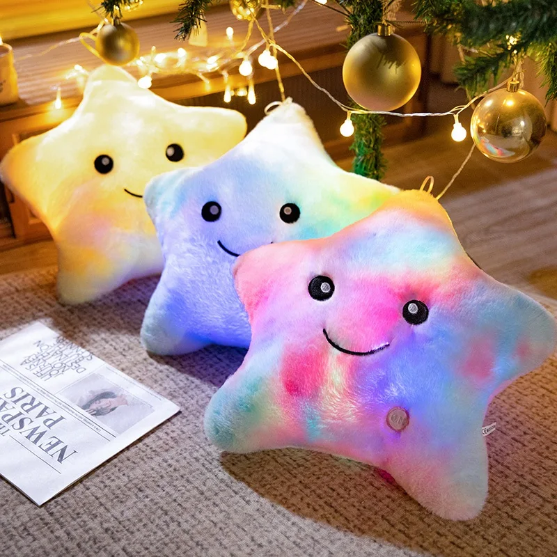 Almohada de estrella luminosa creativa, luz LED de felpa, muñeco suave brillante, juguete de peluche de estrella electrónica, decoración de habitación, juguetes para bebés y niños, regalo de cumpleaños