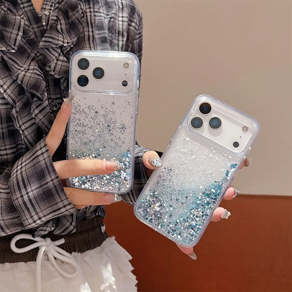 Bling Quicksand Case Cover for iPhone 17 16 Pro Max Shell Glitter Gloss Silver Blue Moving Sequins Silicone Anti-fall Hard Funda - view 2