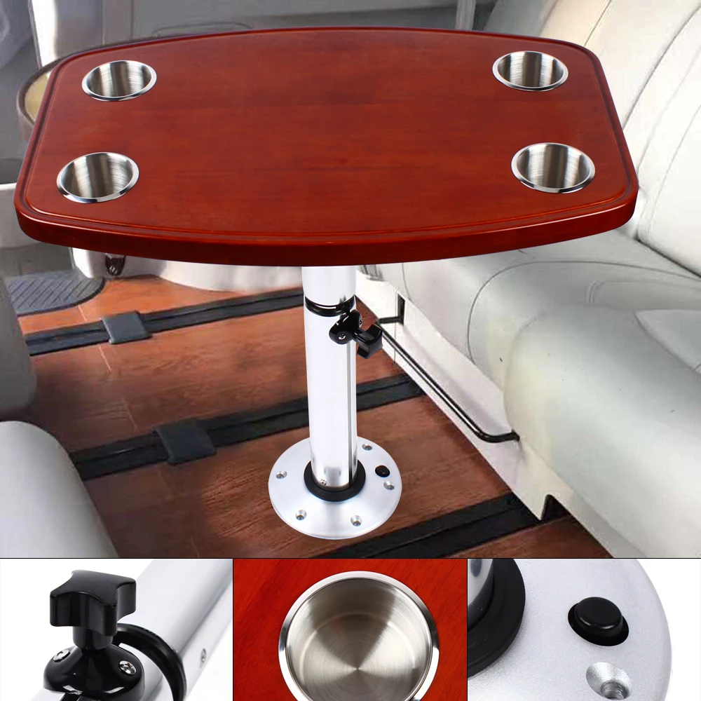 US Boat Table Varnished Height Adjustable Removable Marine Table Pedestal Table