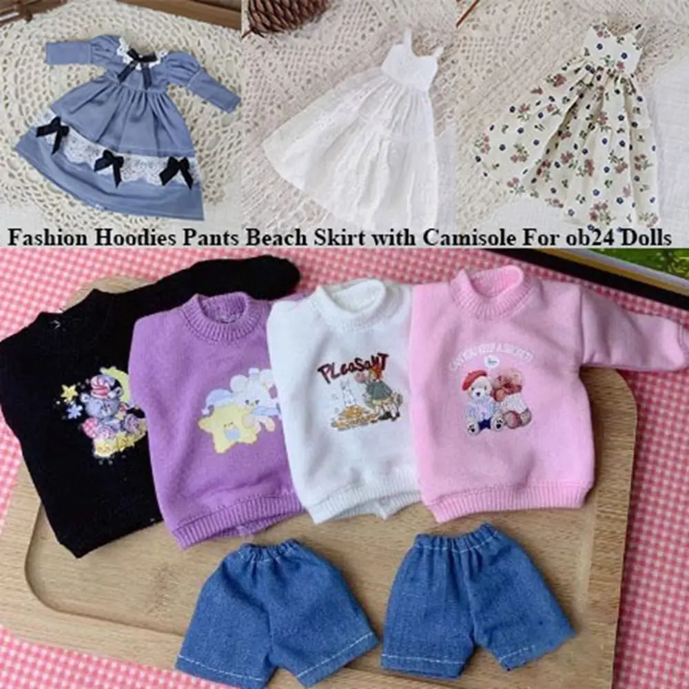 

Fashion Hoodies Pants Beach Skirt with Camisole For ob24 Doll for azone Doll Princess Bow Tie Dresses For blythe Doll Accessory