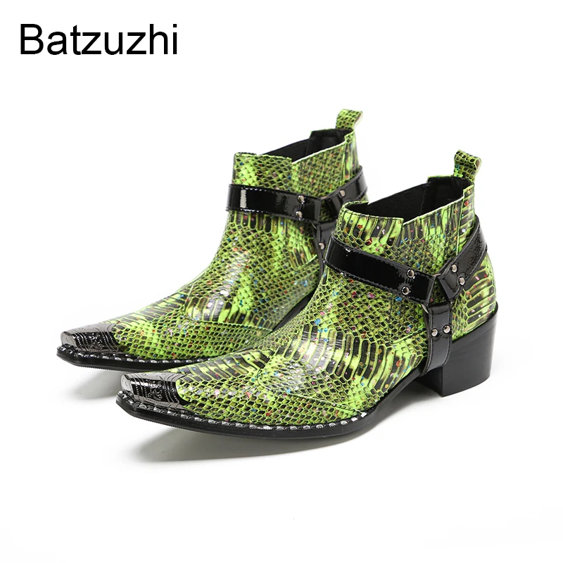 Batzuzhi Designer's Men Boots Top Fashion Luxury Men's Leather Ankle Boots Man 6.5cm Heels Party/Wedding Footwear! US6-12