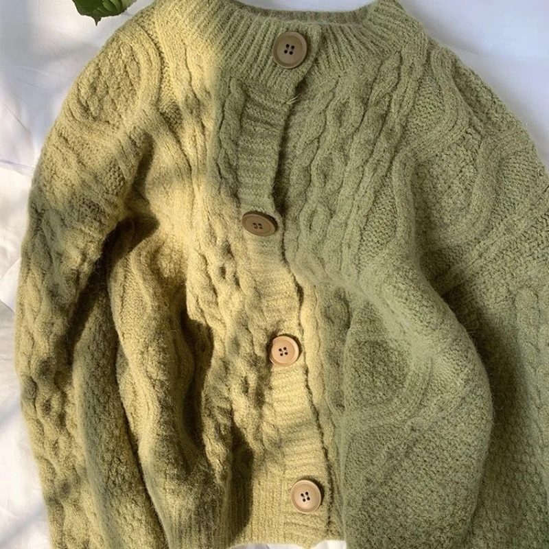 تويست سترة مشغولة من الصوف المرأة زر عادية بسيطة الرجعية س الرقبة الجلد ودية سترة سميكة مكتب سيدة طويلة الأكمام سترة