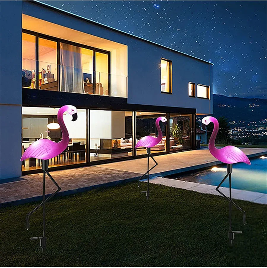 Tirvose Led Solar Tuin Licht Outdoor 1/3Pcs Flamingo Vorm Pad Licht Waterdicht Landschap Gazon Lampen Voor Huis Tuin Decoratie