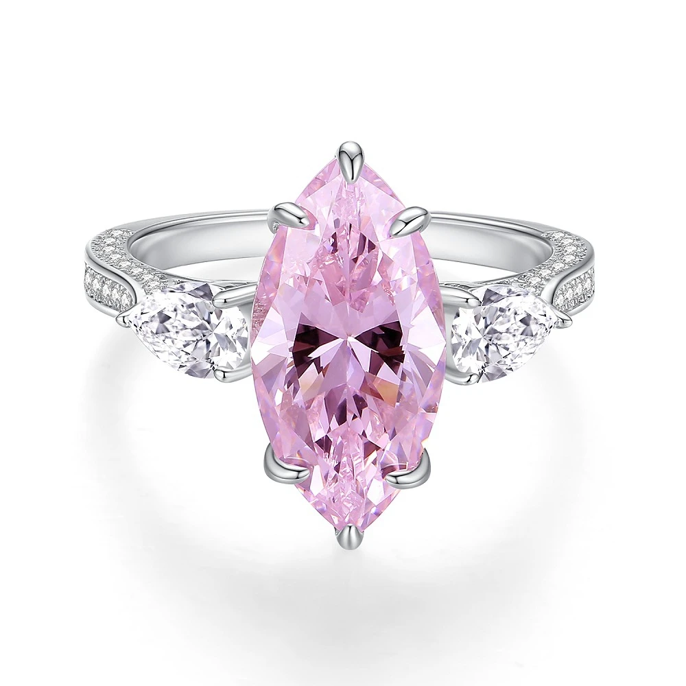 Wong Rain 925 Sterling Silver Crushed Ice Cut Pink Sapphire High Carbon Diamond Gemstone Engagement Fine Jewelry Ring Wholesale