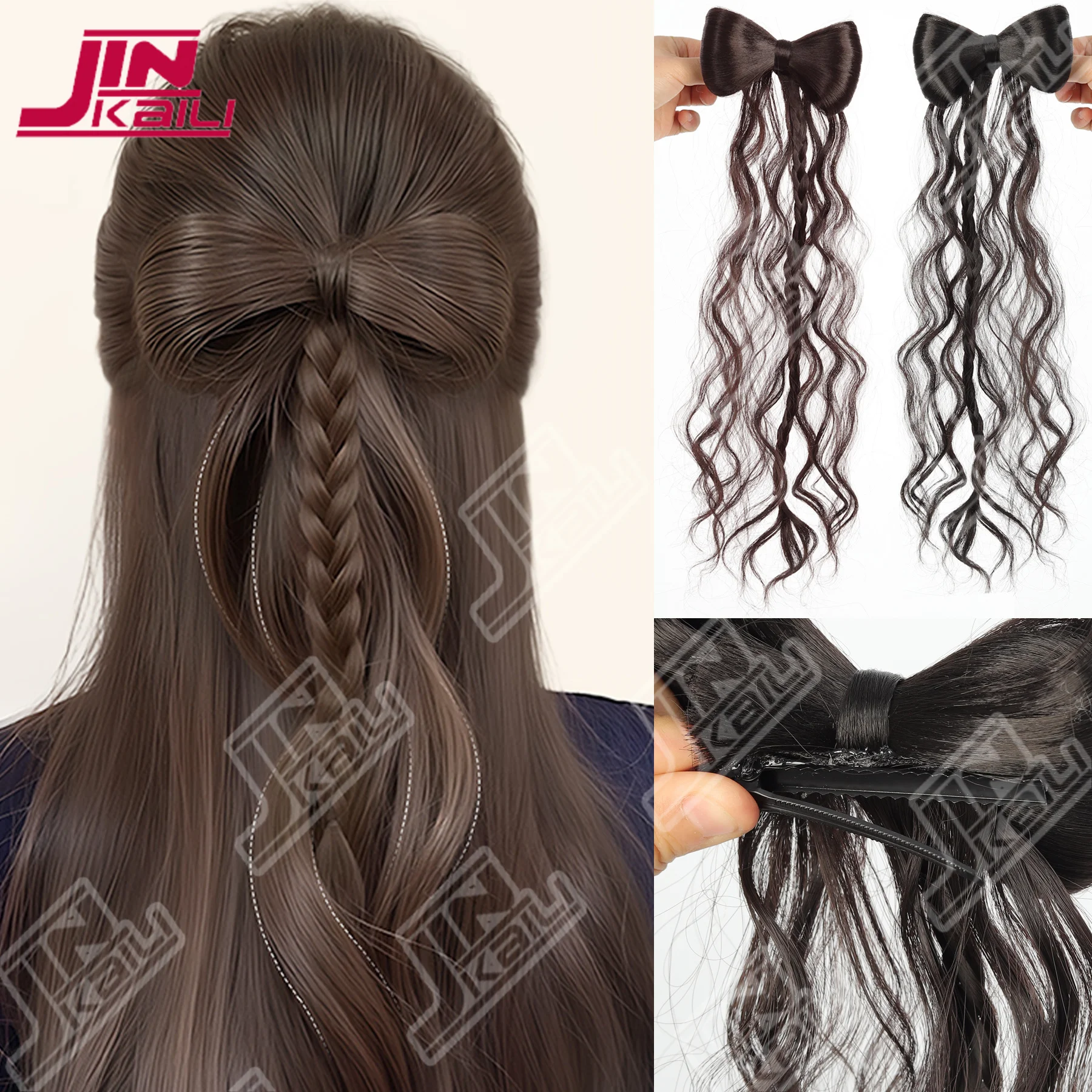 

JKL синтетический бант-пучок шиньон с вьющейся кисточкой термостойкие натуральные искусственные аксессуары для волос пушистый бант заколка для волос парик укладка