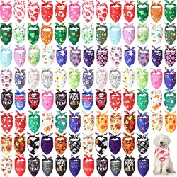 100 Pcs Holiday Dogs Bandanas Bulk Valentine Dog Bandanas for Dogs Easter Xmas Mix Pet Bibs Flower dog Scarf Costume for DogsCat