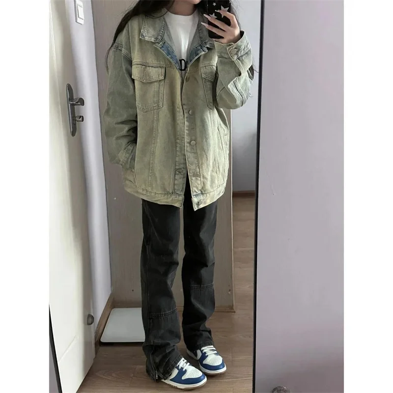 

Yellow Mud Denim Jacket Chic Men's and Women's American Retro 2025 Jacket New Street Washed Loose Fit 2025 Early Spring New