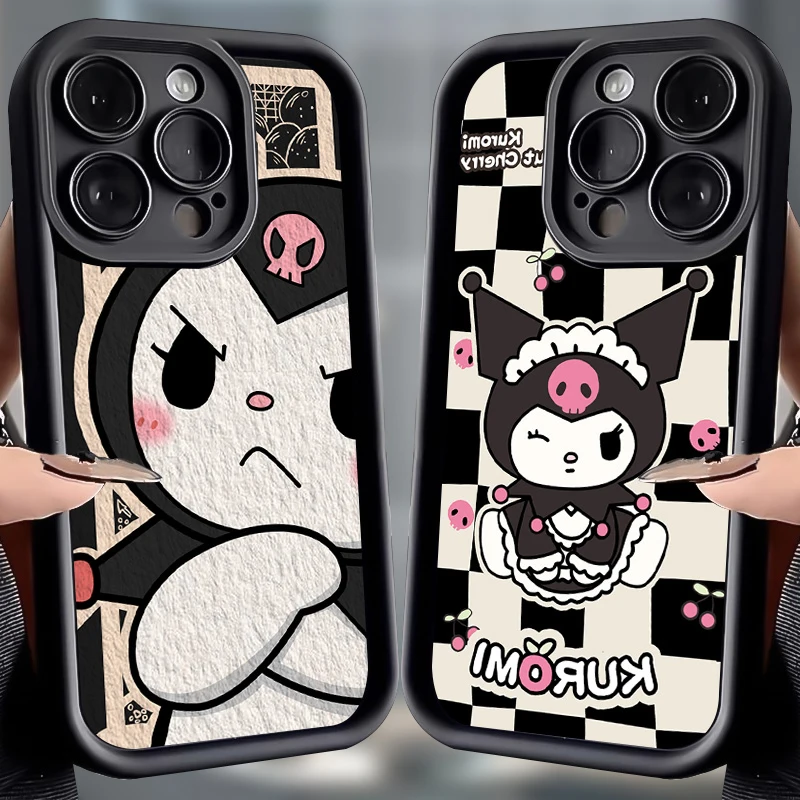 Lovely Sanrio Kuromi Trend Case for iPhone 15 14 13 12 11 Pro Max XS X XR 8 7 6S 6 Plus SE 2020 Liquid Silicone Shockproof Cover