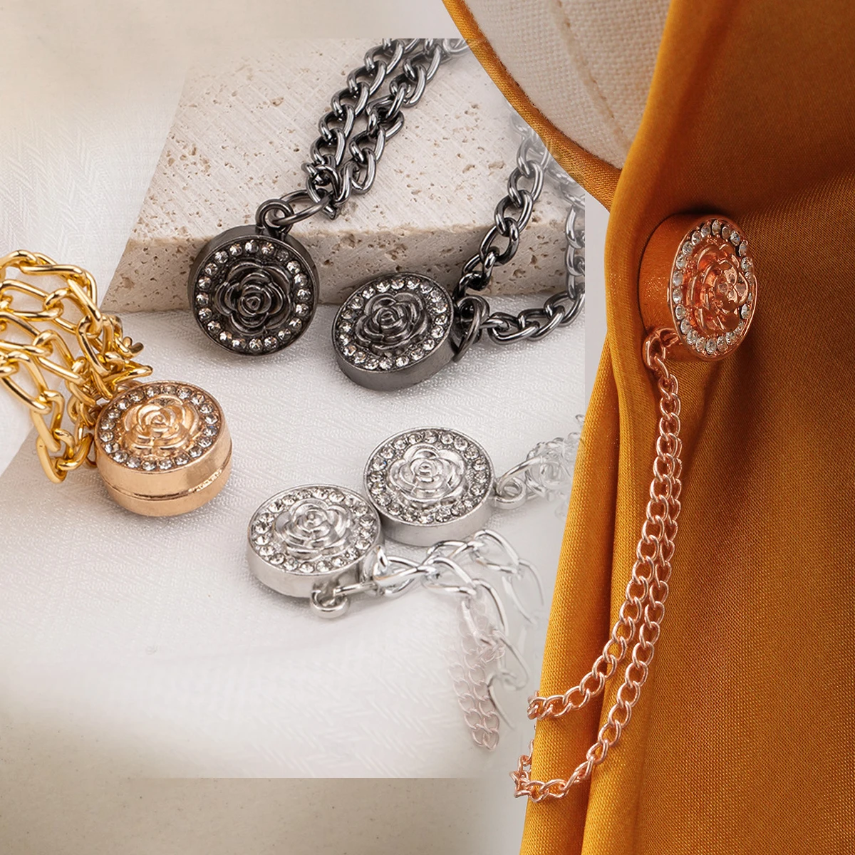 Anti-Slip Magnetic Clothing Clips with Chain Magnet Hijab Scarf Brooch Pins For Muslim Woman Headscarf Clips Scarves Pins