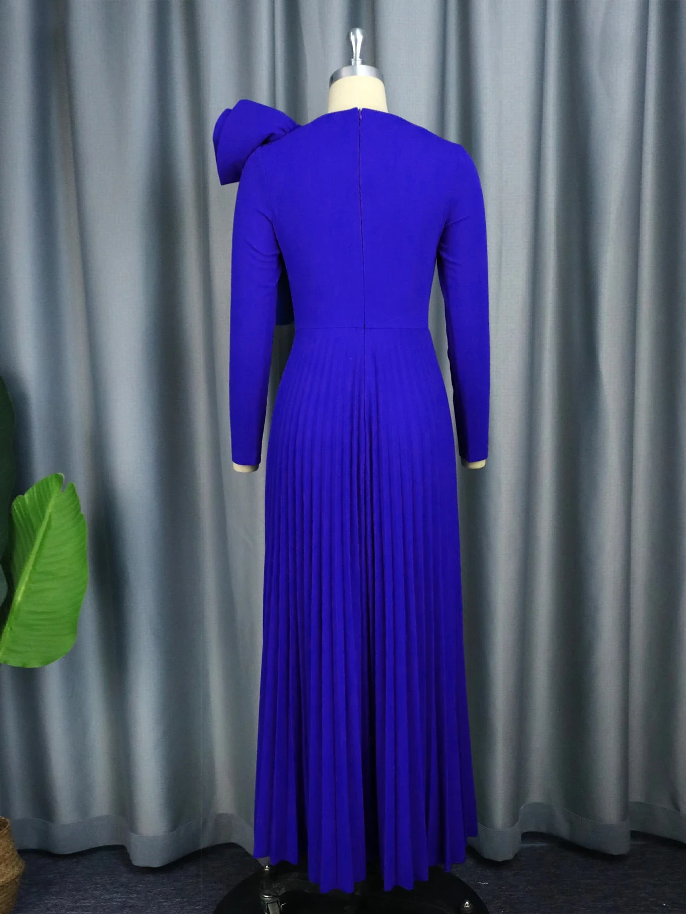 Vestido de fiesta plisado para mujer, elegante, cuello redondo, mangas largas, volantes, Imperio modesto, celebración, cumpleaños, boda, evento, graduación, talla grande 4XL