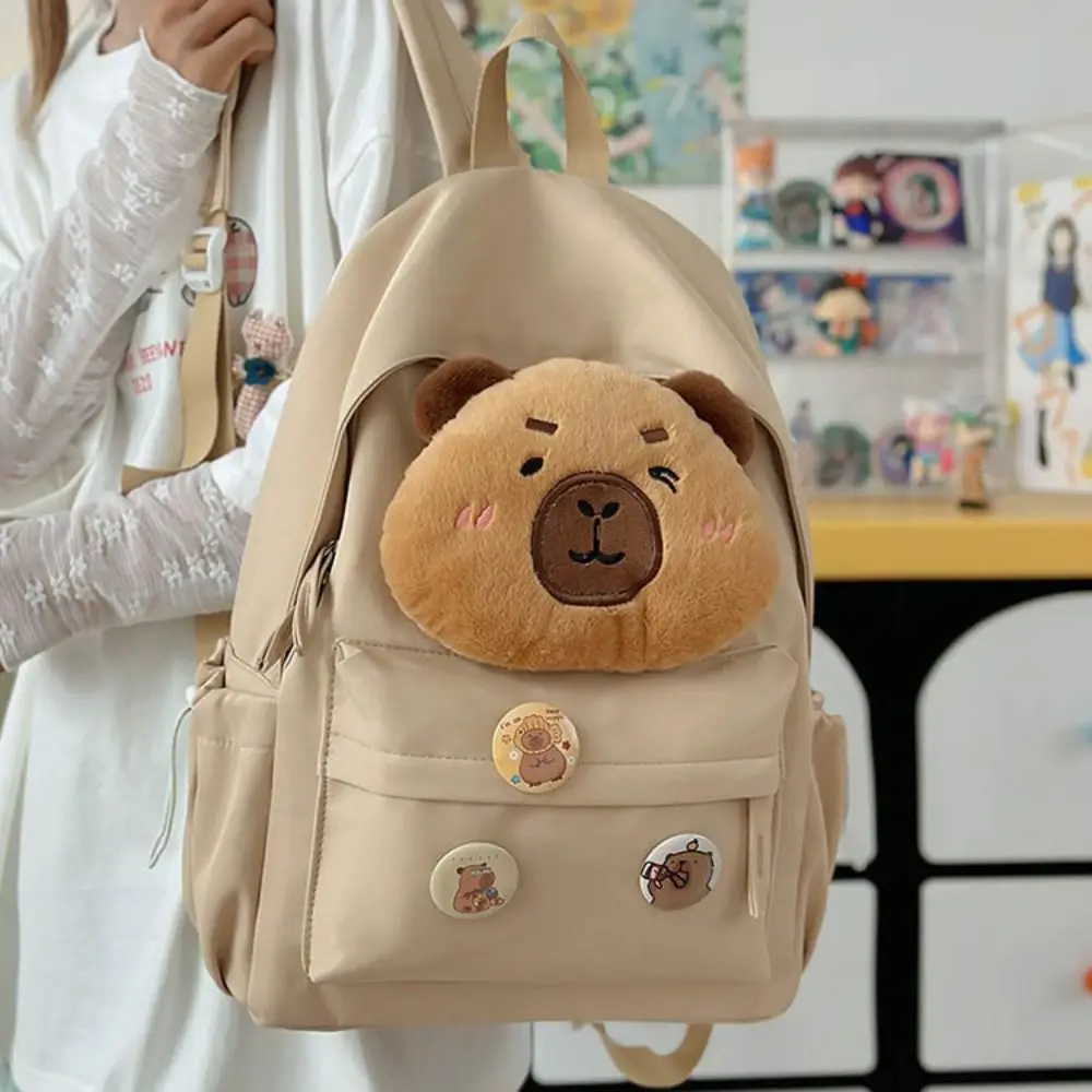 

Рюкзак с капибарой большой емкости, регулируемые лямки, водостойкая школьная сумка с героями мультфильмов, нейлоновая сумка с несколькими карманами