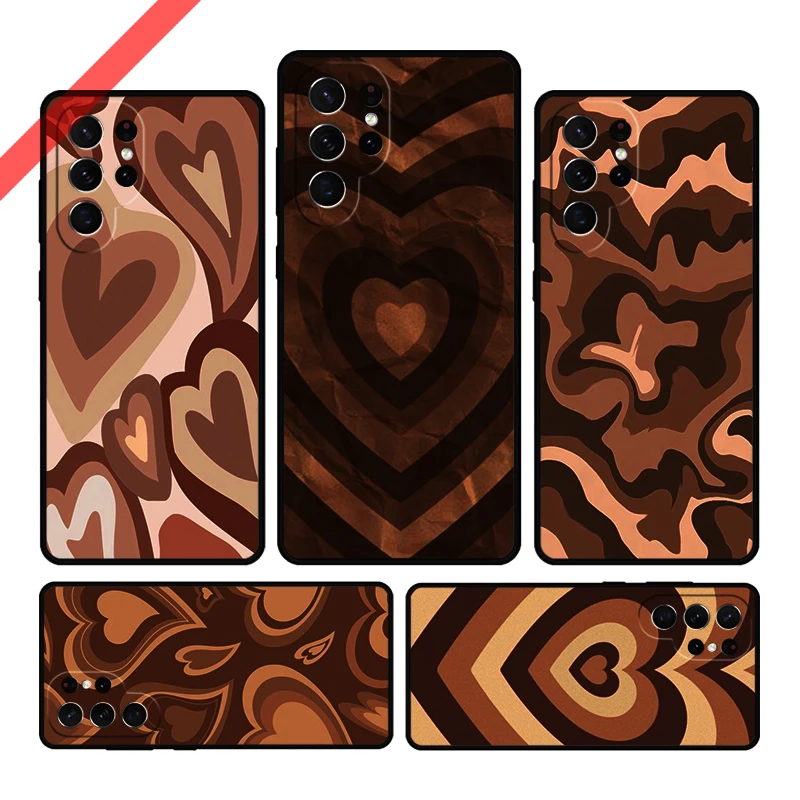 Latte Love Tunnel Brown Heart Phone Case For Samsung Galaxy S20 FE S21 S10 S23 Plus S24 S22 Ultra Note20 Note10 S9 S8 Cover