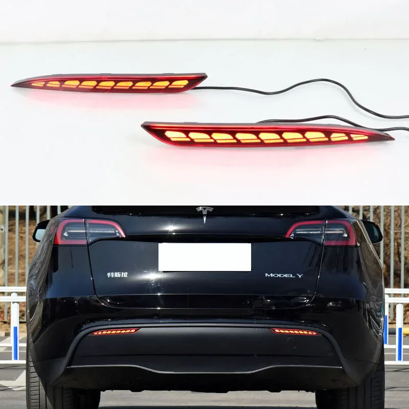 

Car LED Rear Reflector For Tesla Model Y 2019 2020 2021 2022 12V Sequence Signal Indicator Tail Light Bumper Brake Lamps