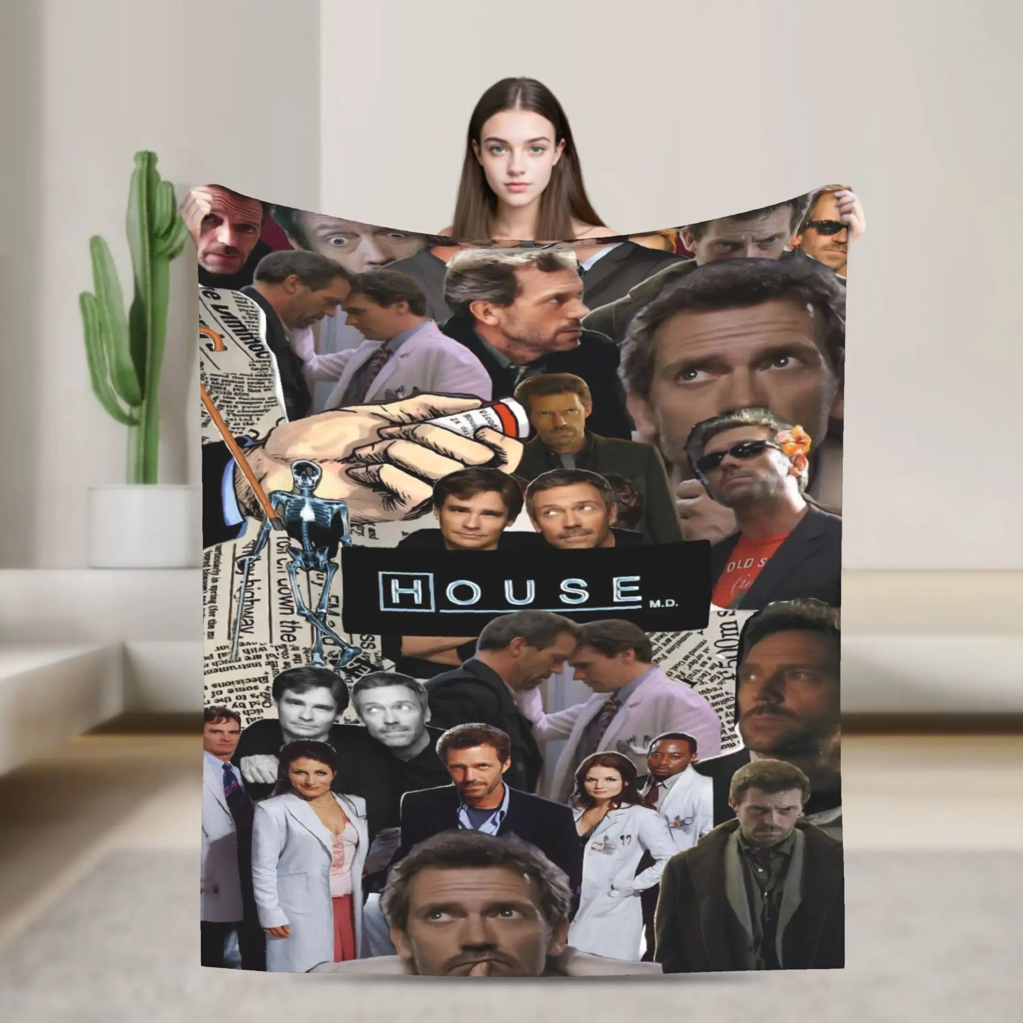 Dr. Gregory House Television Photo Collage Flannel Blanket Warm Throw Blanket for Outdoor Travel Office Bedspread Sofa Bed Cover