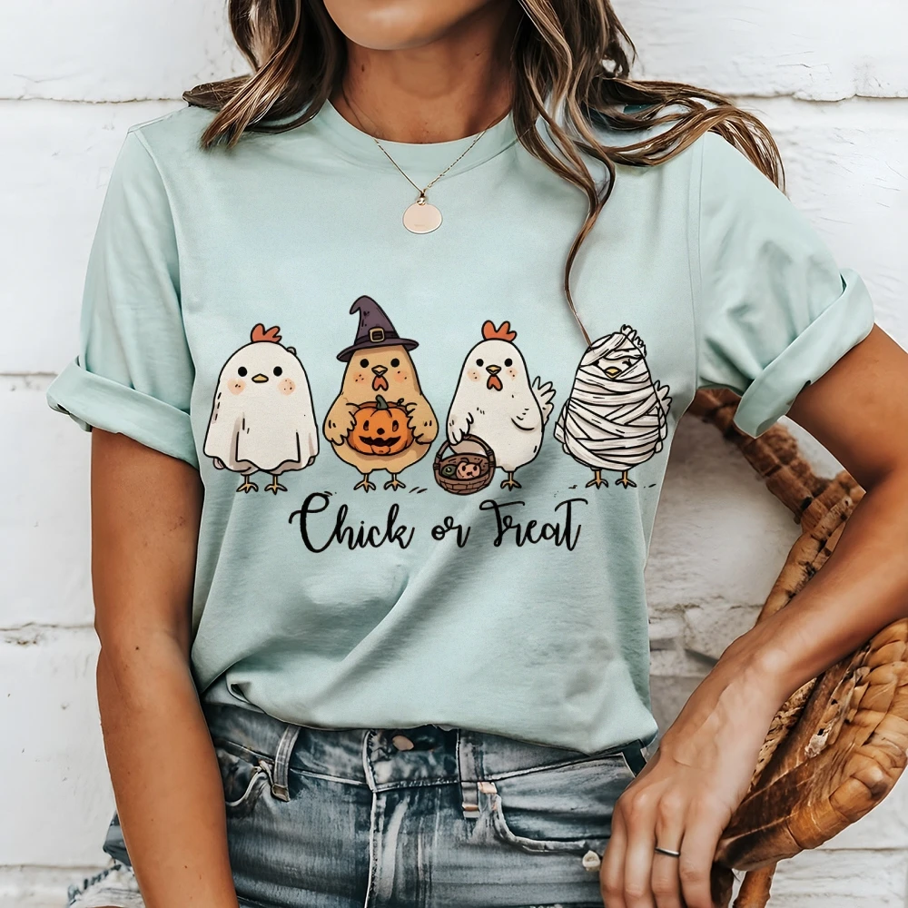 Y2k camiseta gráfica halloween pintinhos pintinho ou deleite impressão diversão festivo casual roupas de algodão macio na moda férias moda camiseta