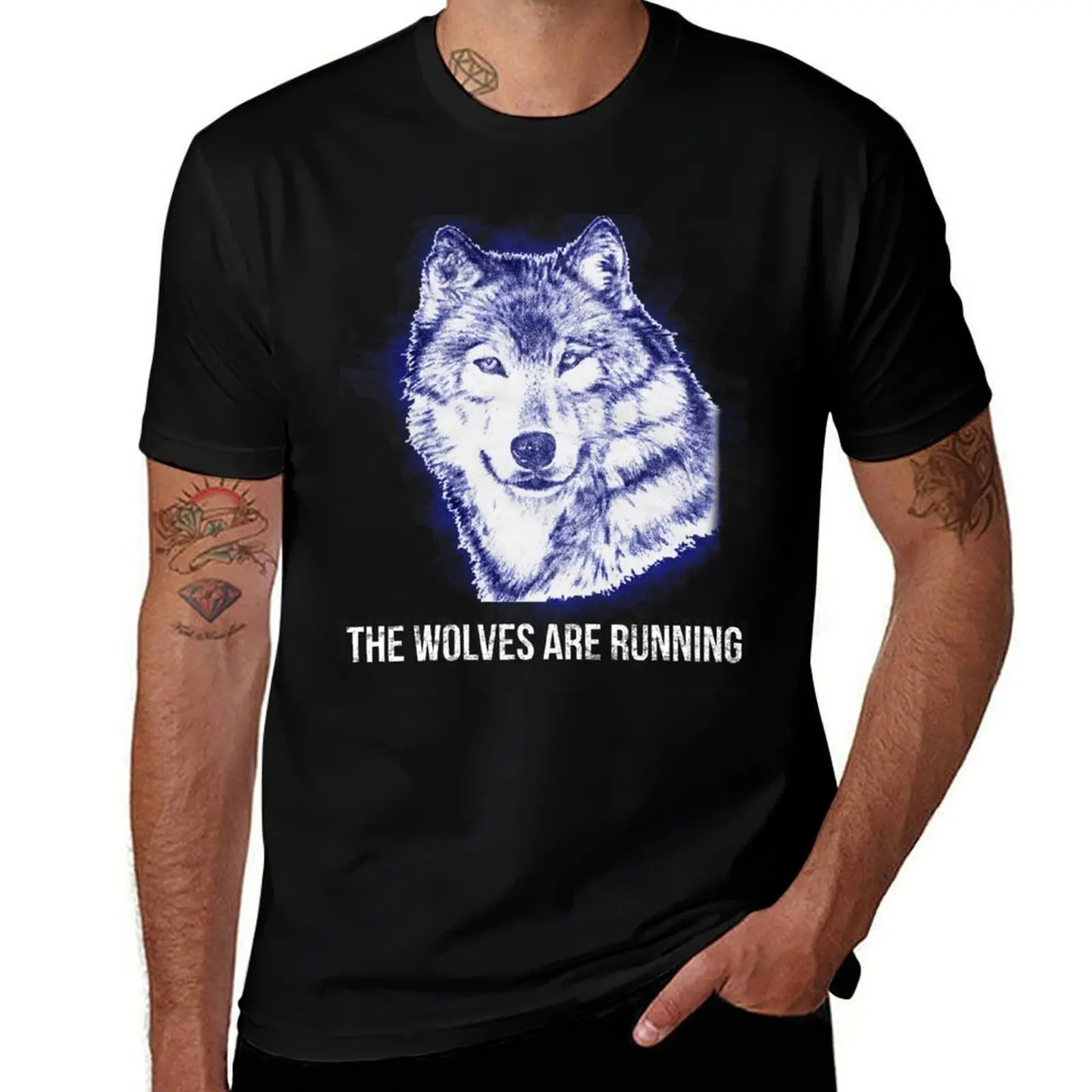 Box Of Delights:The Wolves are Running Vintage Pen Sketch-Box Of Delights T-Shirt Plus Size Solid Color T-Shirt