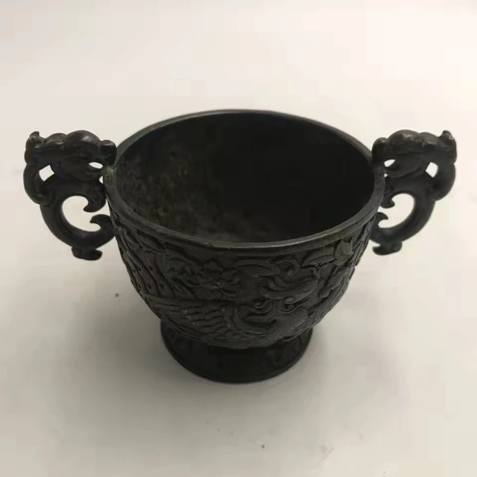 Antique Pure Copper Dragon Phoenix Cup Chengxiang Wine Old Items Collected In The Countryside